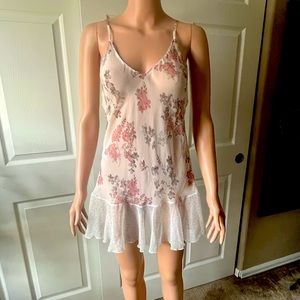 Pale Grey Sheer Nightie Trimmed with Dusty Rose Flowers